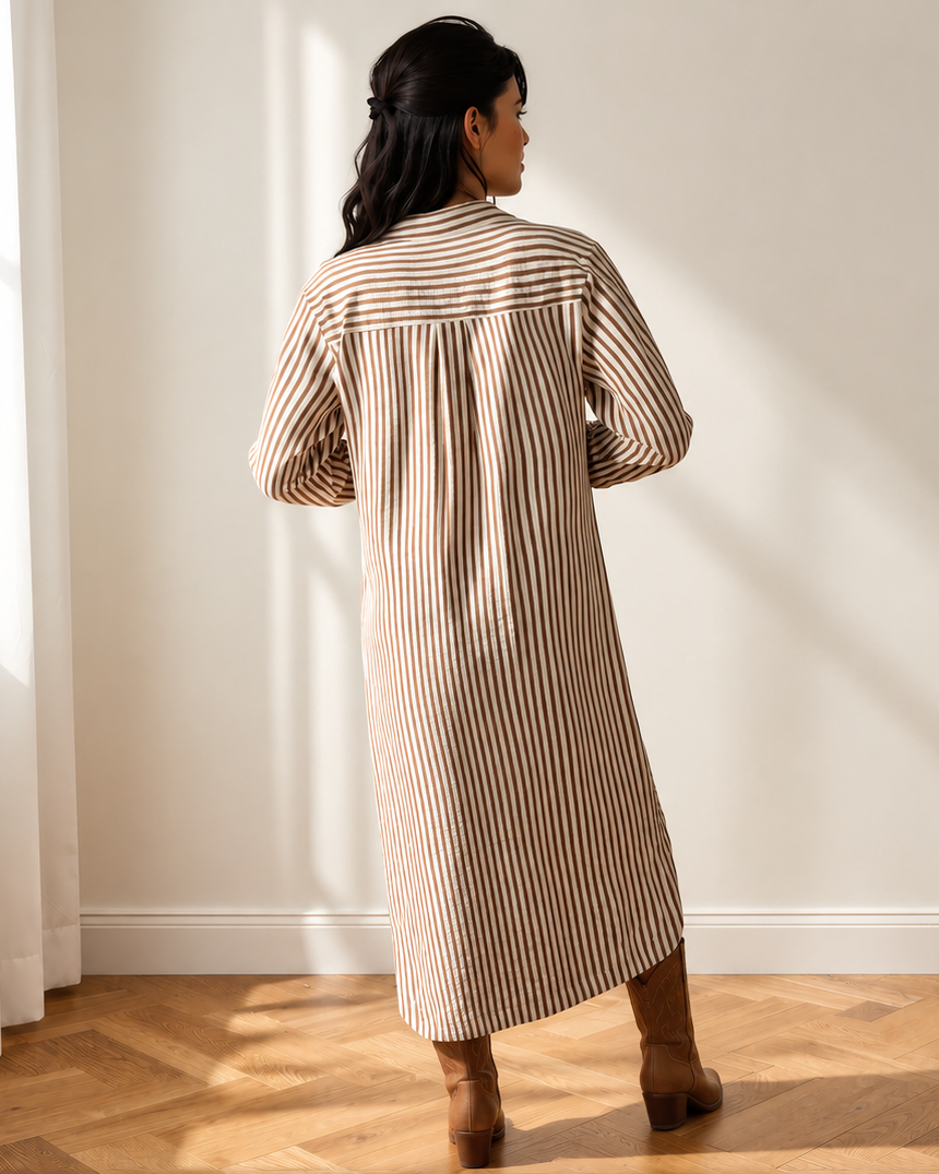 Sasha 3/4 Sleeve Round Hem Split Midi Shirt Dress in L view 3