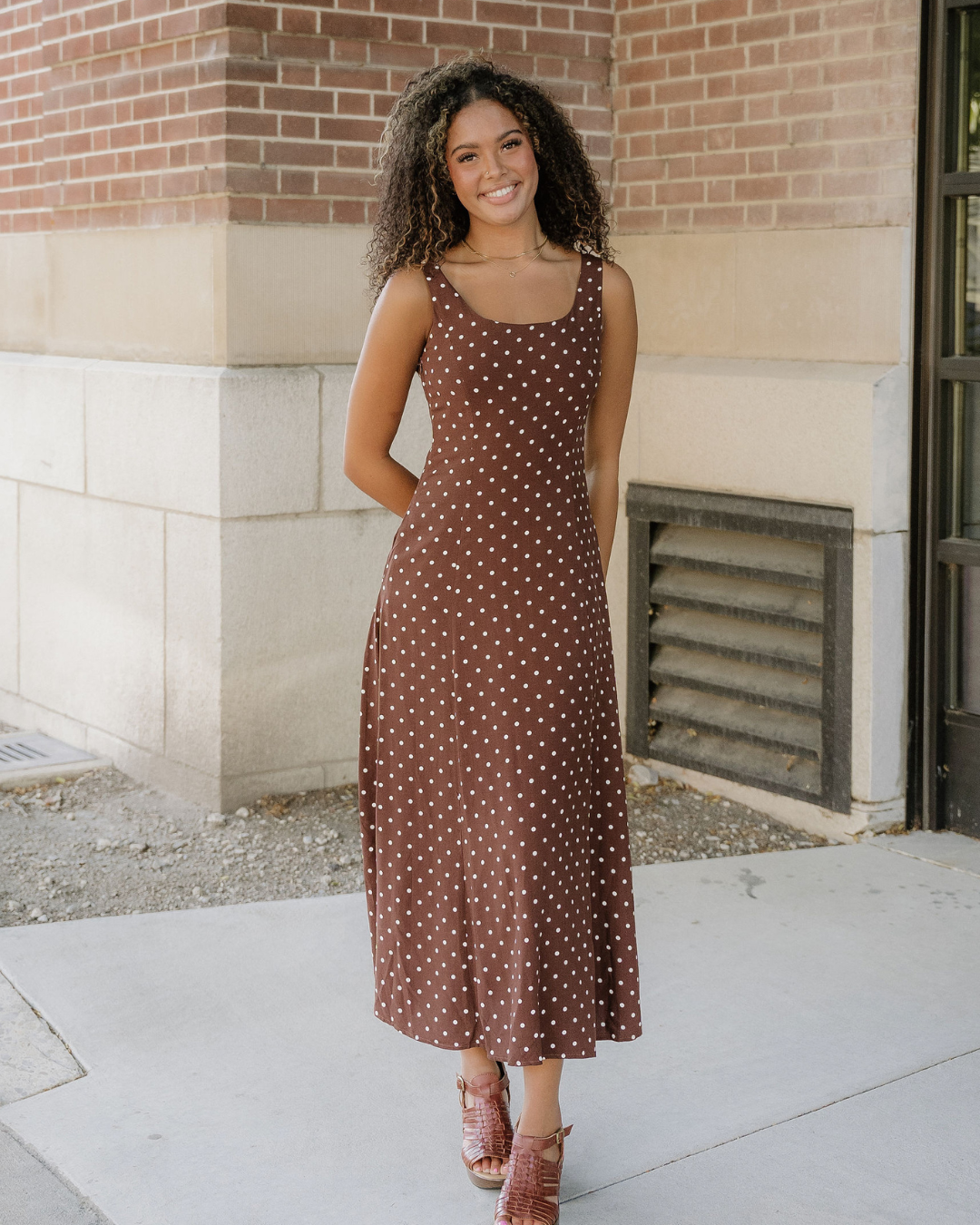 Scottie Polka Dot Print Square Neck Sleeveless Vacation Long Dress in M view 2 - Summer Outfit Idea - Pol Dress