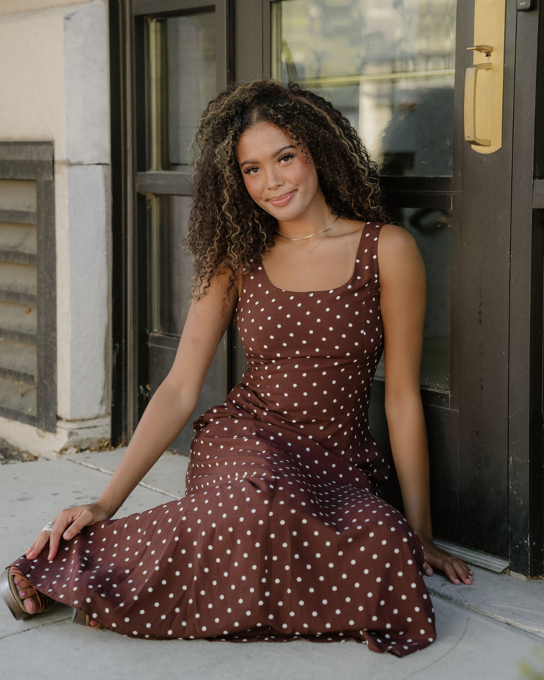 Scottie Polka Dot Print Square Neck Sleeveless Vacation Long Dress in L view 3 - Summer Outfit Idea - Pol Dress
