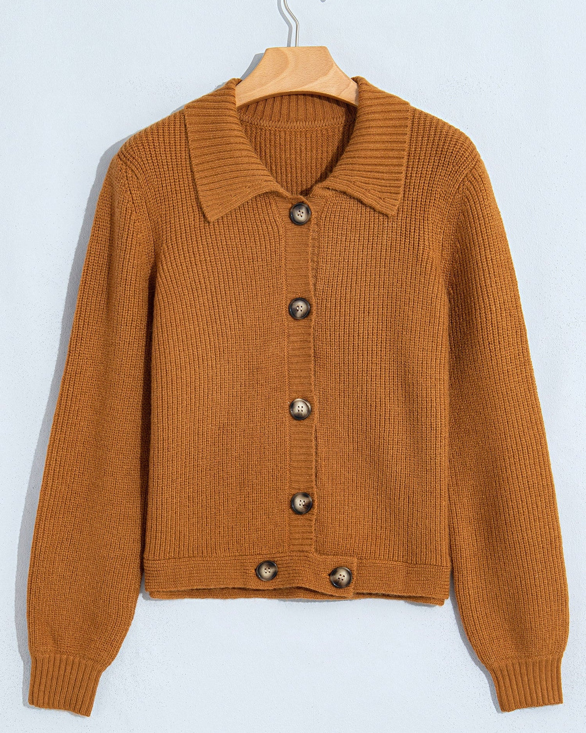 Scottie Ribbed Knit Collar Button Front Long Sleeve Cardigan Top in XL view 4 - Fall Wardrobe Essential - Top Cardigan