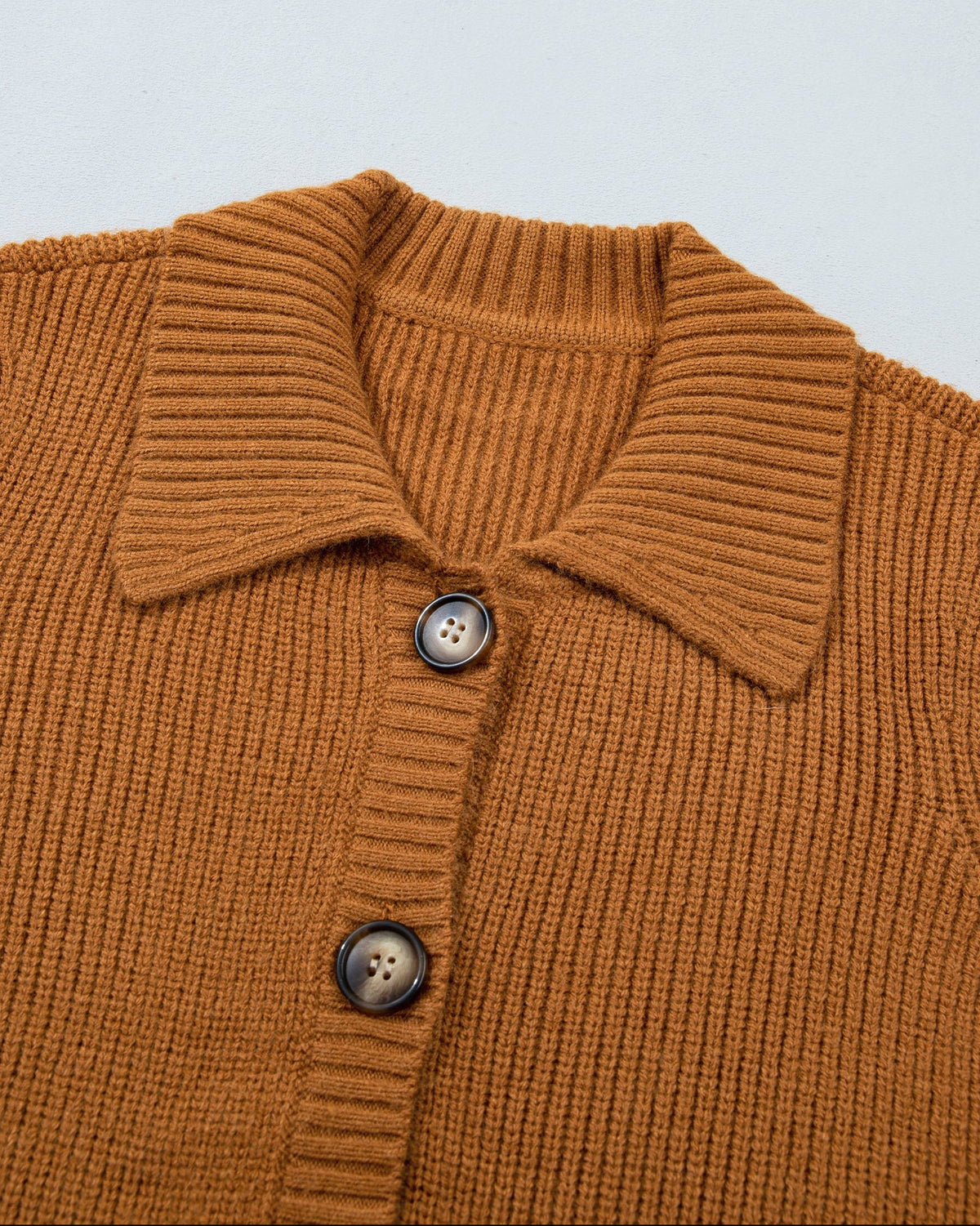 Scottie Ribbed Knit Collar Button Front Long Sleeve Cardigan Top view 6 - Fall Wardrobe Essential - Top Cardigan