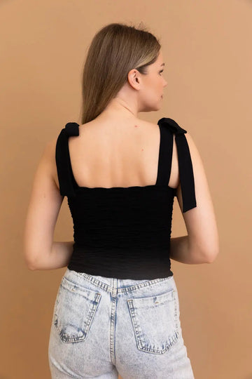 Seamless Vertical Smocked Tie Shoulder Top 😍 - MeeeShop Women's Fashion