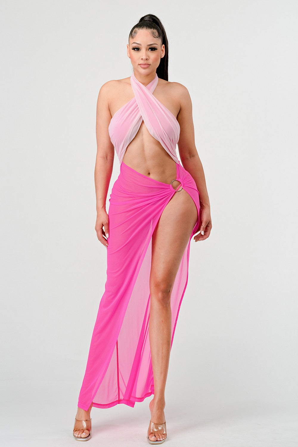 Sexy Tie Around High Slit Dress view 4