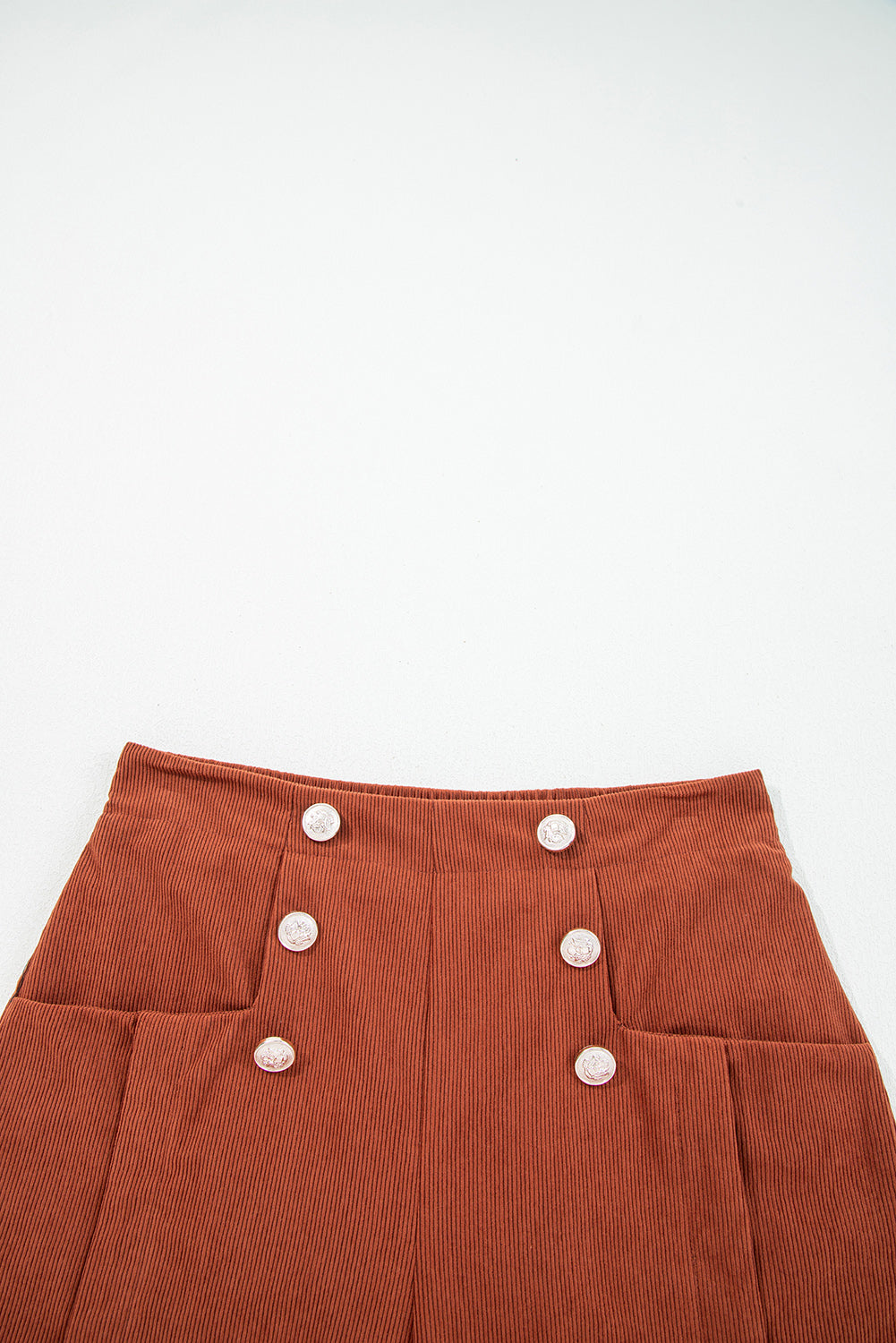 Sienna Button Decor Scalloped Edge High Waist Corduroy Shorts view 9 - High-Waisted - Red Button Sienna Shorts (bottom)