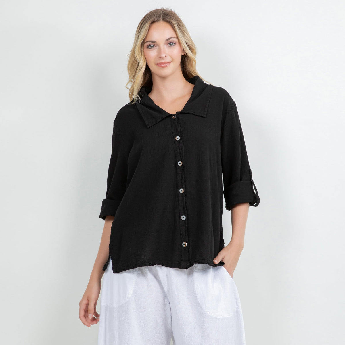 Sloanne Button-up 100% Cotton Gauze Top - MeeeShop Women's Fashion