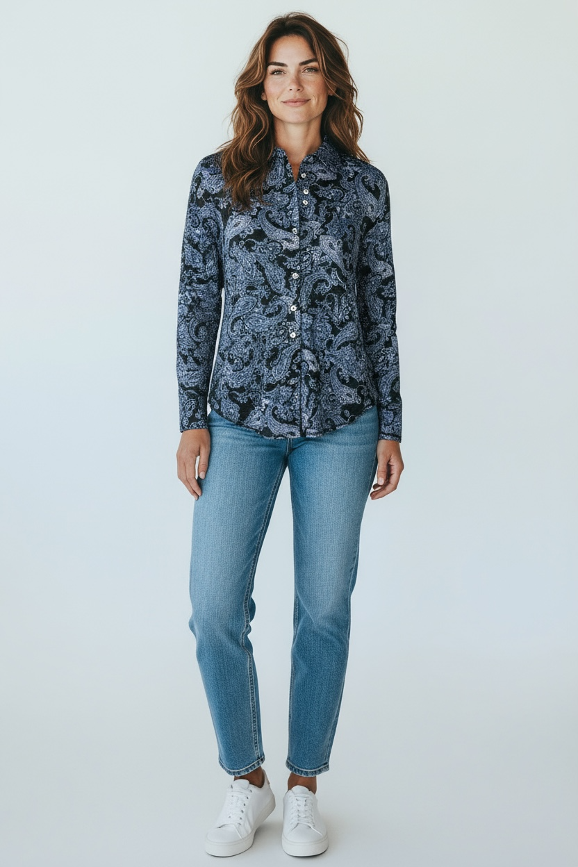 Snoskins Crinkle Buttoned Longsleeve Shirt in Solstice view 7 - Crinkle Button Shirt (top)