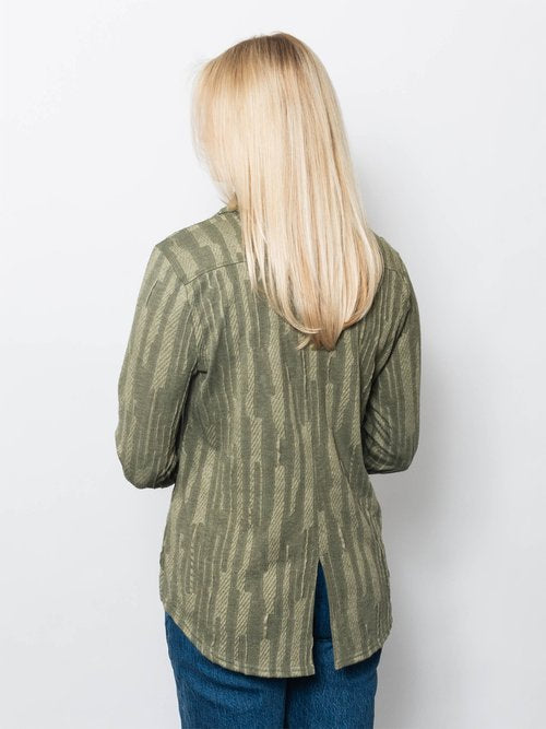 Snoskins Stripe Jacquard Long Sleeve Top in Moss view 2 - Striped Jacquard Top