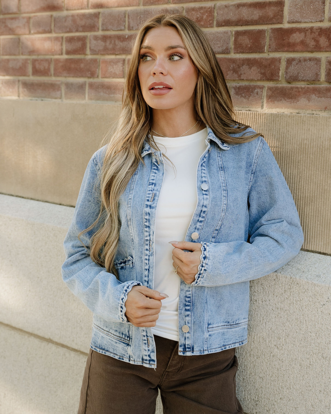Solana Scallop Trim Collar Mineral Washed Denim Jacket in L view 3 - Solana Jackets (bottom)
