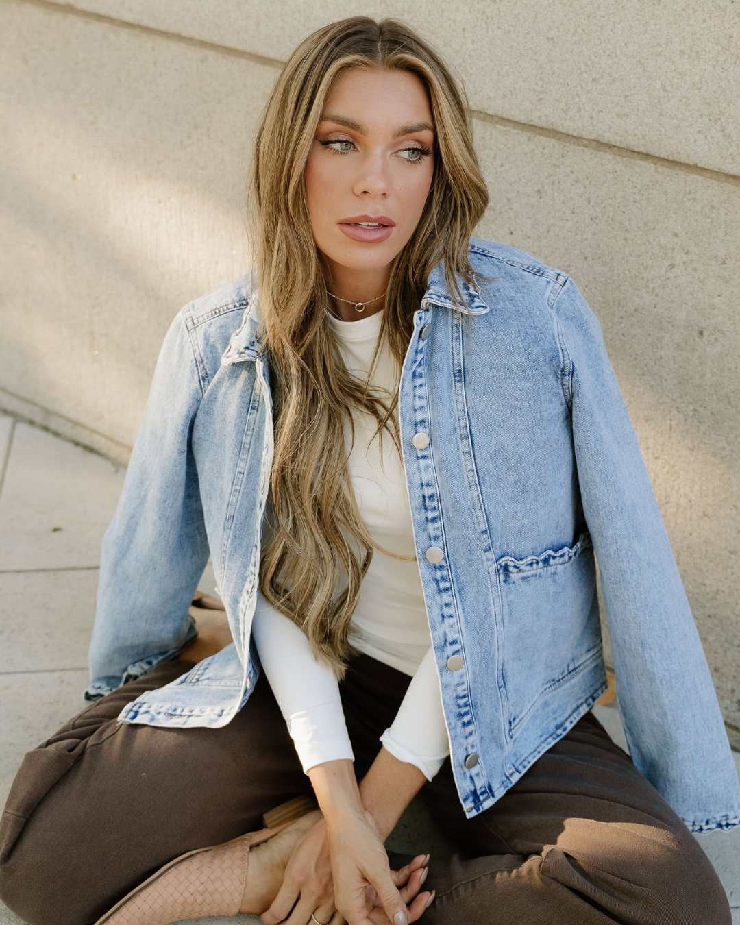 Solana Scallop Trim Collar Mineral Washed Denim Jacket in XL view 4 - Solana Jackets (bottom)