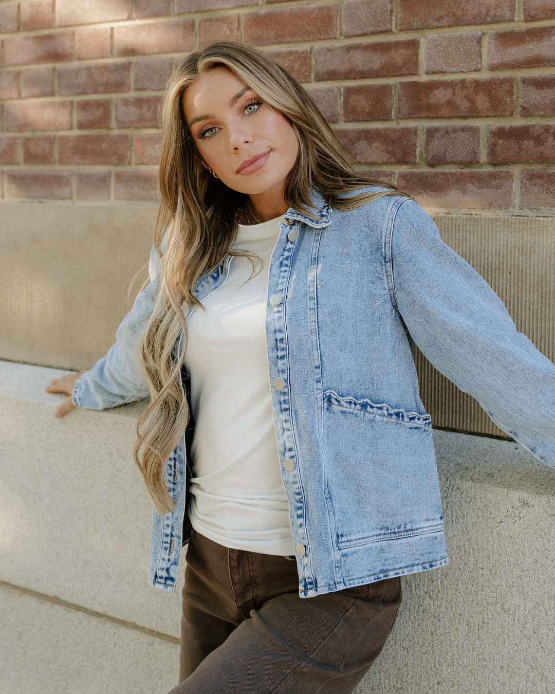 Solana Scallop Trim Collar Mineral Washed Denim Jacket view 6 - Solana Jackets (bottom)