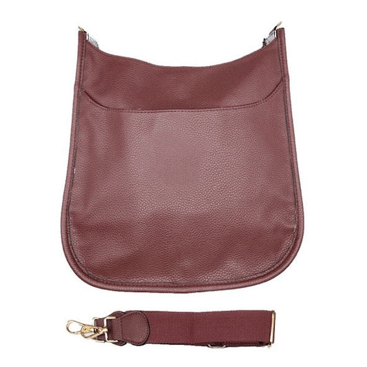 Solid Colored Faux Leather Adjustable Crossbody Tote Handbag in Brown view 2 - Solid Color Crossbody Handbag Pink