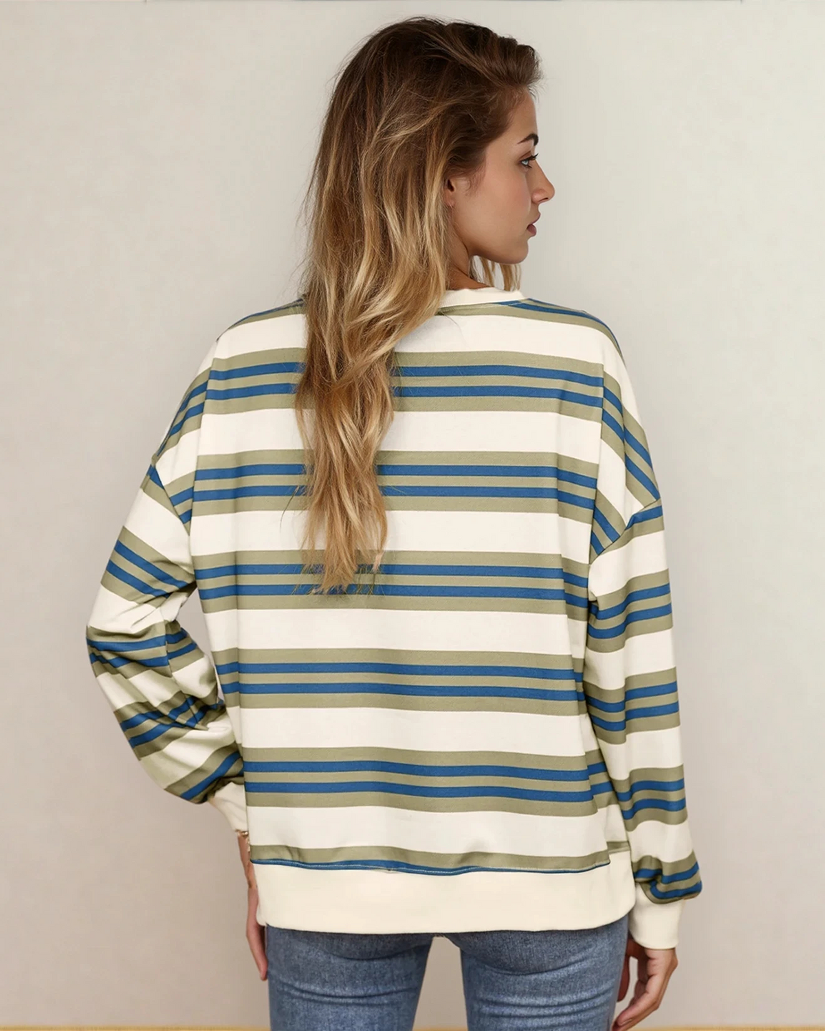 Sophie Stripe Crew Neck Drop Shoulder Pullover Sweatshirt in Brown Stripe view 5 - Sweatshirt Pullover (top)