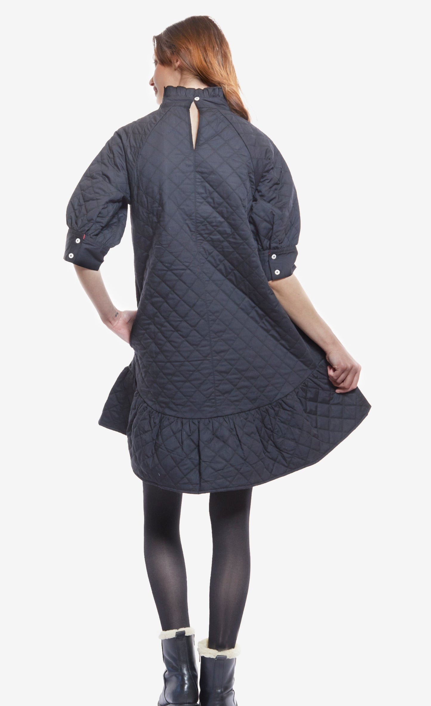 St. Tropez Softly Quilted Black Poplin Dress, Oversized Silhouette in XL view 5 - Relaxed Fit