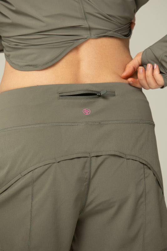 Starlight Running Shorts with Built in Underwear in ARMY GREEN view 2 - Built Underwear (bottom)