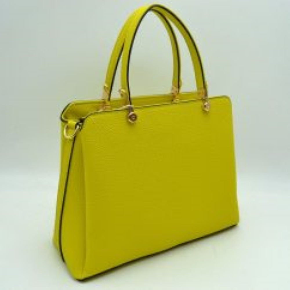 Structured Top Handle Handbag with Zipper Closures in Yellow view 23 - Structured Top Handle Bag