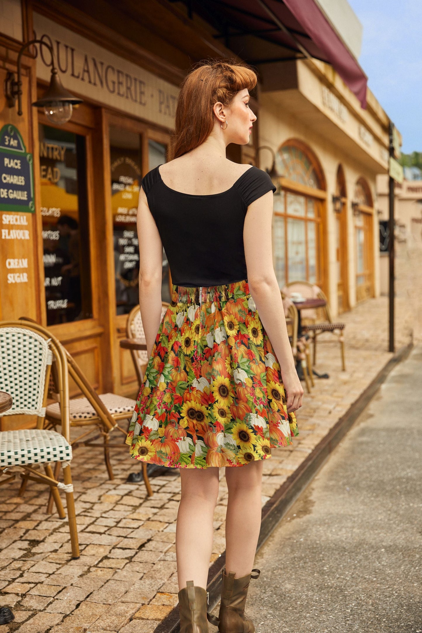Sunflower & Pumpkin Skater Skirt in XL view 5 - Sunflower Pumpkin Shirt