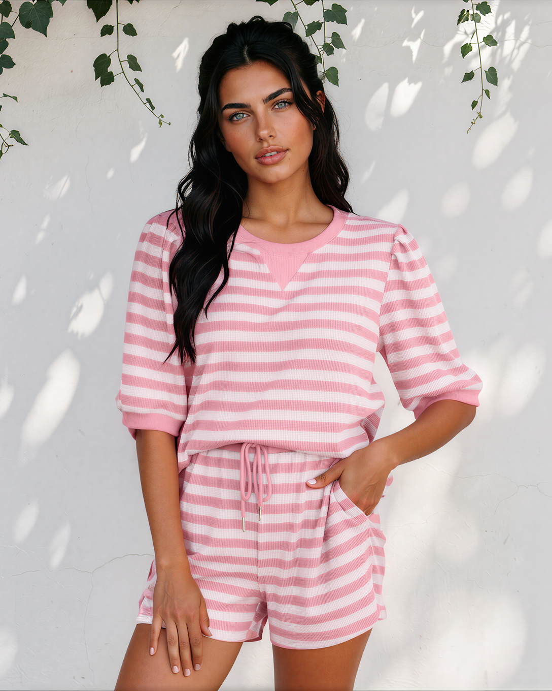 Sweet Escape Lounge Set in Green Stripe view 4 - Sweet Escape Setlist (one-piece)
