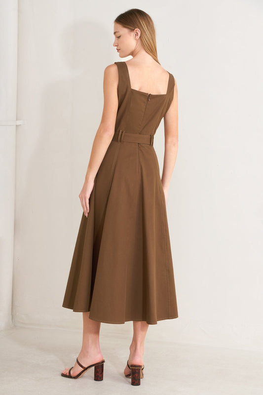 Sweet Sienna Woven Midi Dress in BROWN view 2