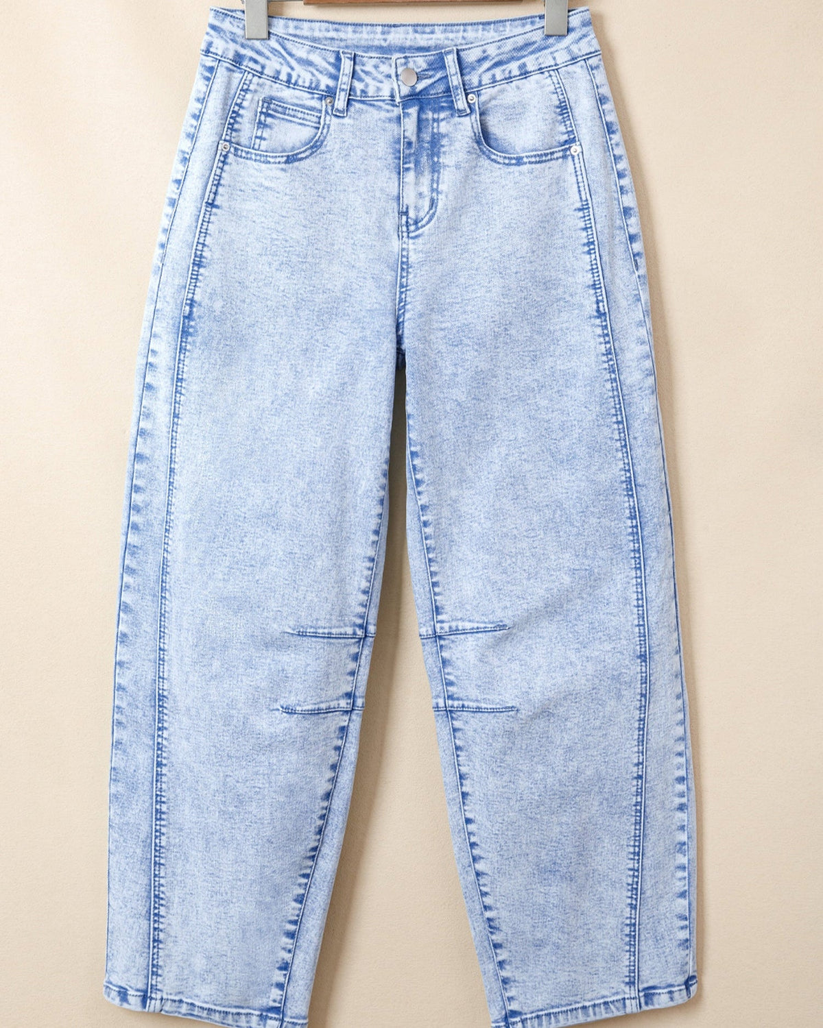 Tatum Light Washed Pull on Barrel Jeans in Beau Blue view 3 (bottom)