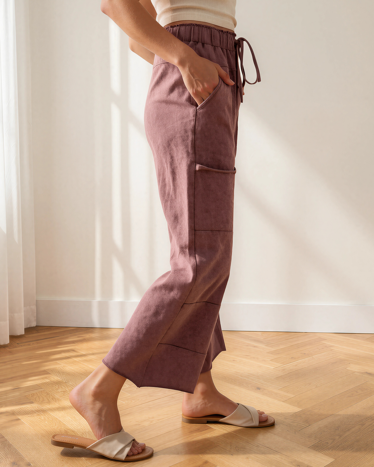 Teagan Mineral Wash Raw Hem Patched Pocket Pants in Wild Ginger view 3 (bottom)