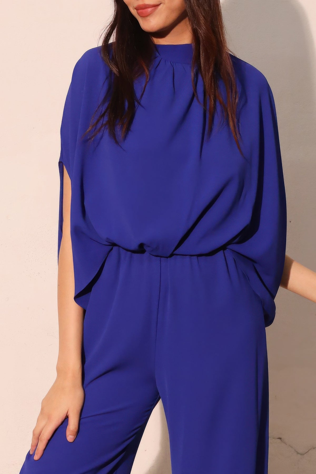 Textured Solid Mock Neck Caftan Jumpsuit in L view 3 - Tyc 2609 (one-piece)