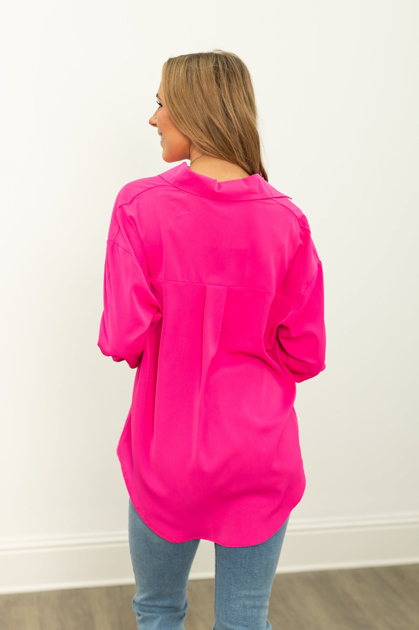 The Kathryn Button-up, Hot Pink in Hot Pink view 7 - Button Pink (top)