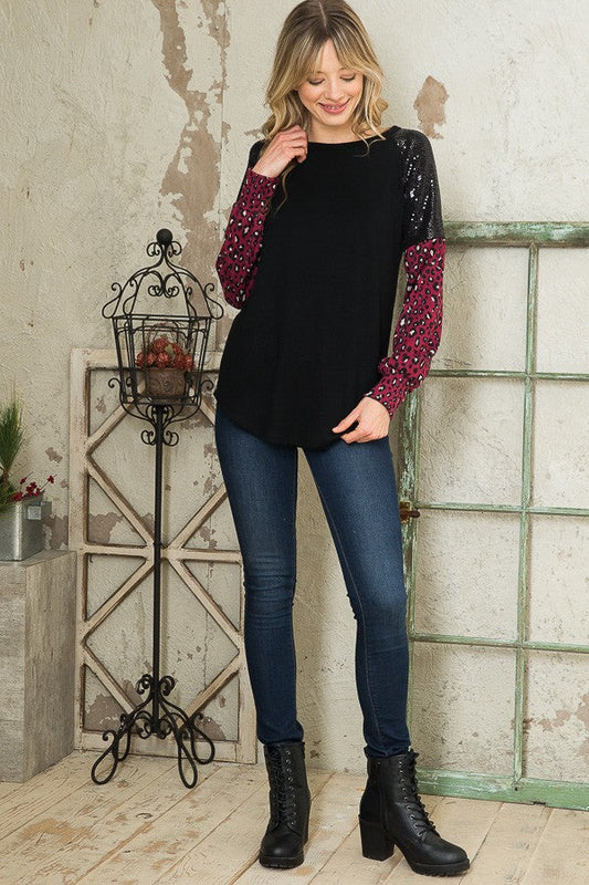 Trans Sequin Contrast Sweater Knit in M view 2 - Fall Wardrobe Essential - Knit Sweater (top)