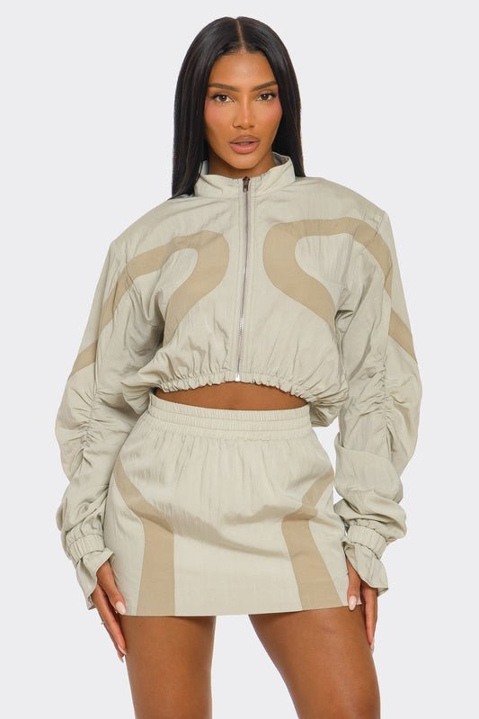 Two-tone Nylon Windbreaker Skirt Set in M view 2 - Two Tone Skirt Pattern