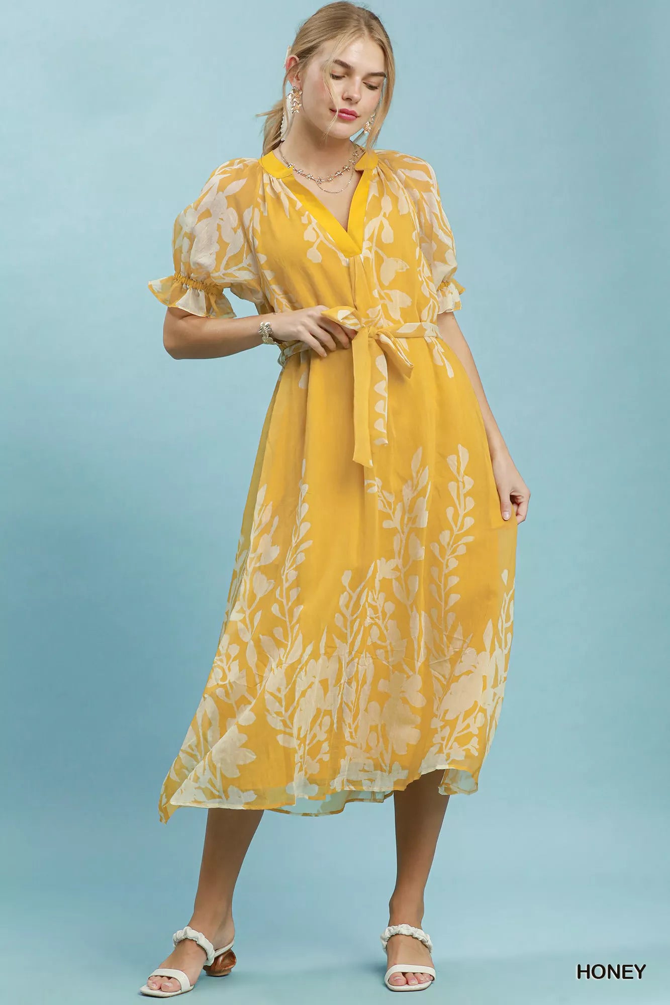 umgee dress Umgee Floral Print Tie Waist Midi Dress