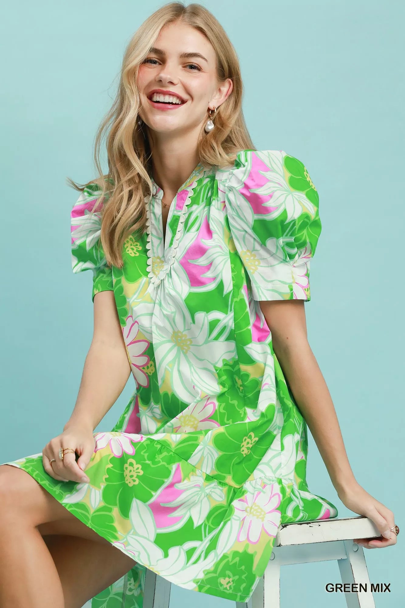 umgee floral puff Umgee Floral Puff Sleeve Tiered Mini Dress view 6 (dress) - shop at us.meeeshop