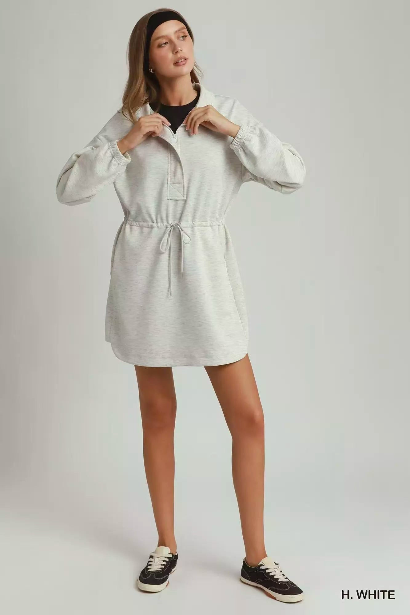 umgee half zip Umgee Half Zip-up Drawstring Waist Dress view 5 (dress) - shop at us.meeeshop