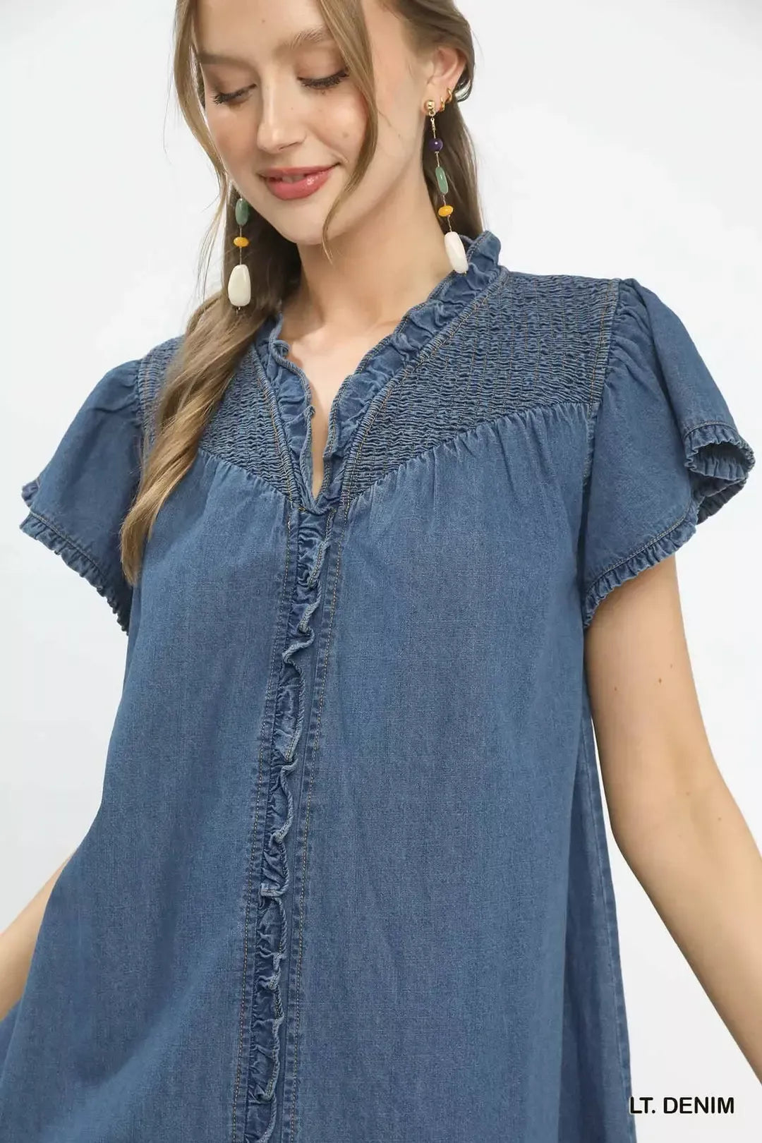 umgee ruffled washed Umgee Ruffled Washed Denim Dress view 5 (dress) - shop at us.meeeshop