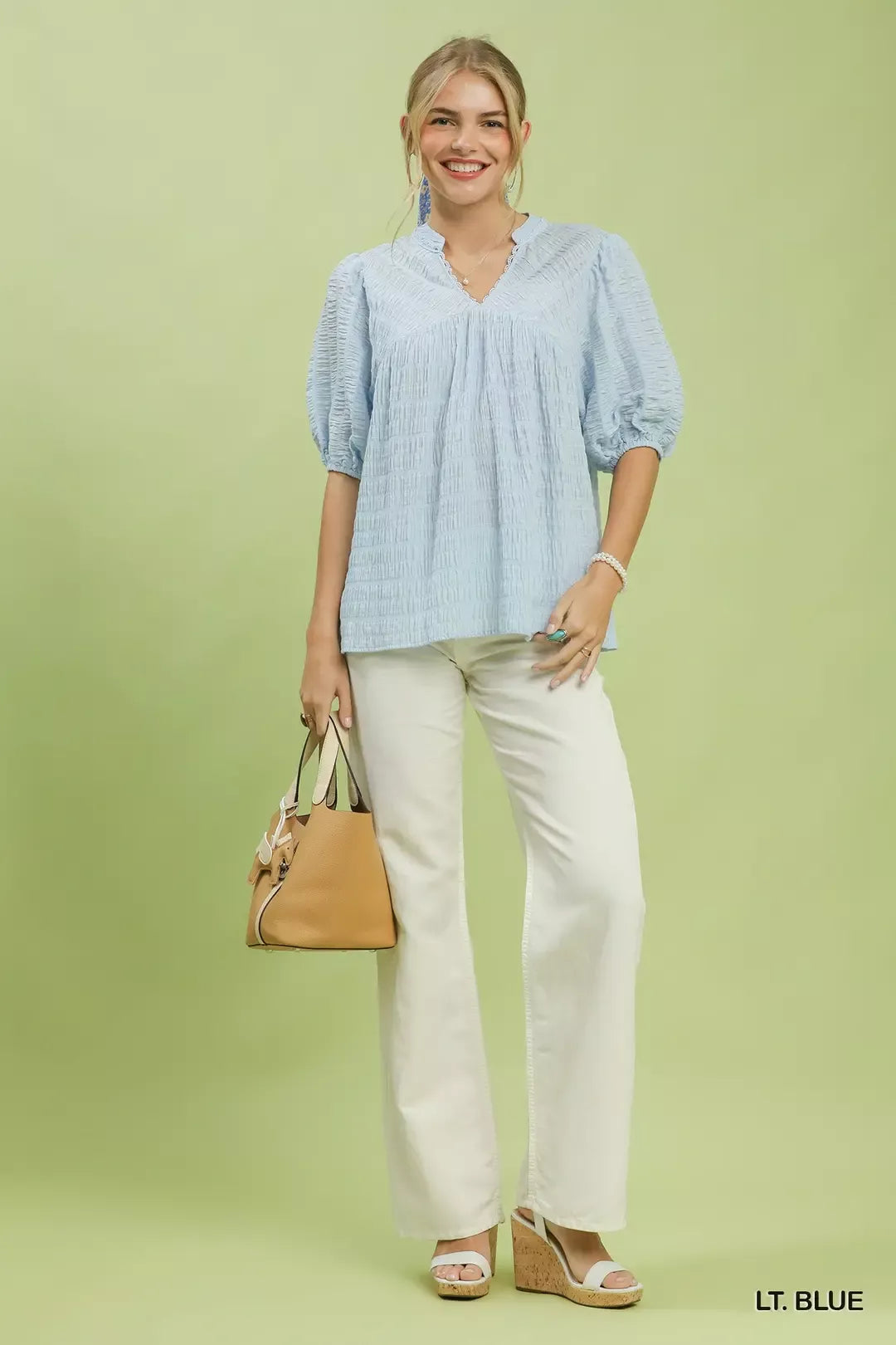 umgee textured puff Umgee Textured Puff Sleeve Blouse view 5 (top) - shop at us.meeeshop