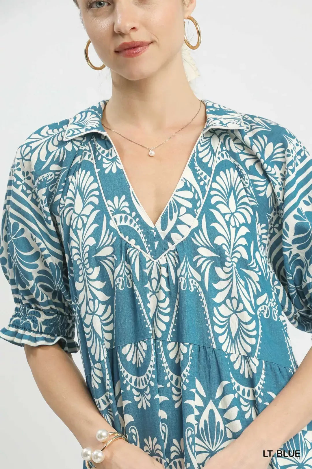 umgee two tone Umgee Two Tone Border Print Midi Dress view 5 (dress) - shop at us.meeeshop