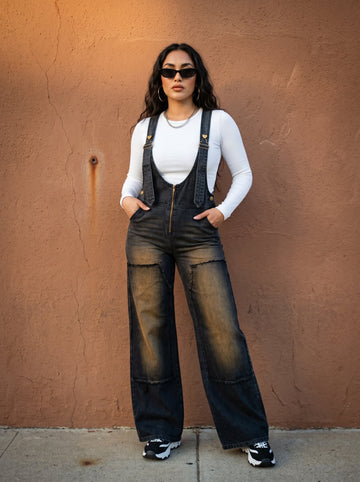 Urban Noir Denim Overalls Black Jumpsuit New - MeeeShop Women's Fashion