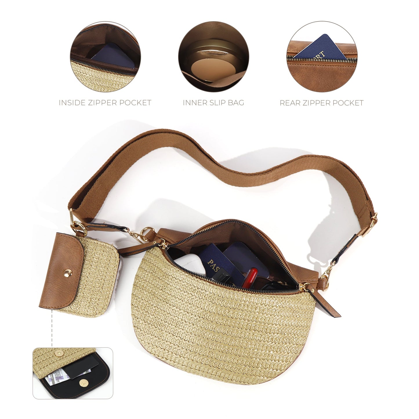 Valentina Mixed Media Straw Sling Crossbody Bag view 13 - Bag Crossbody