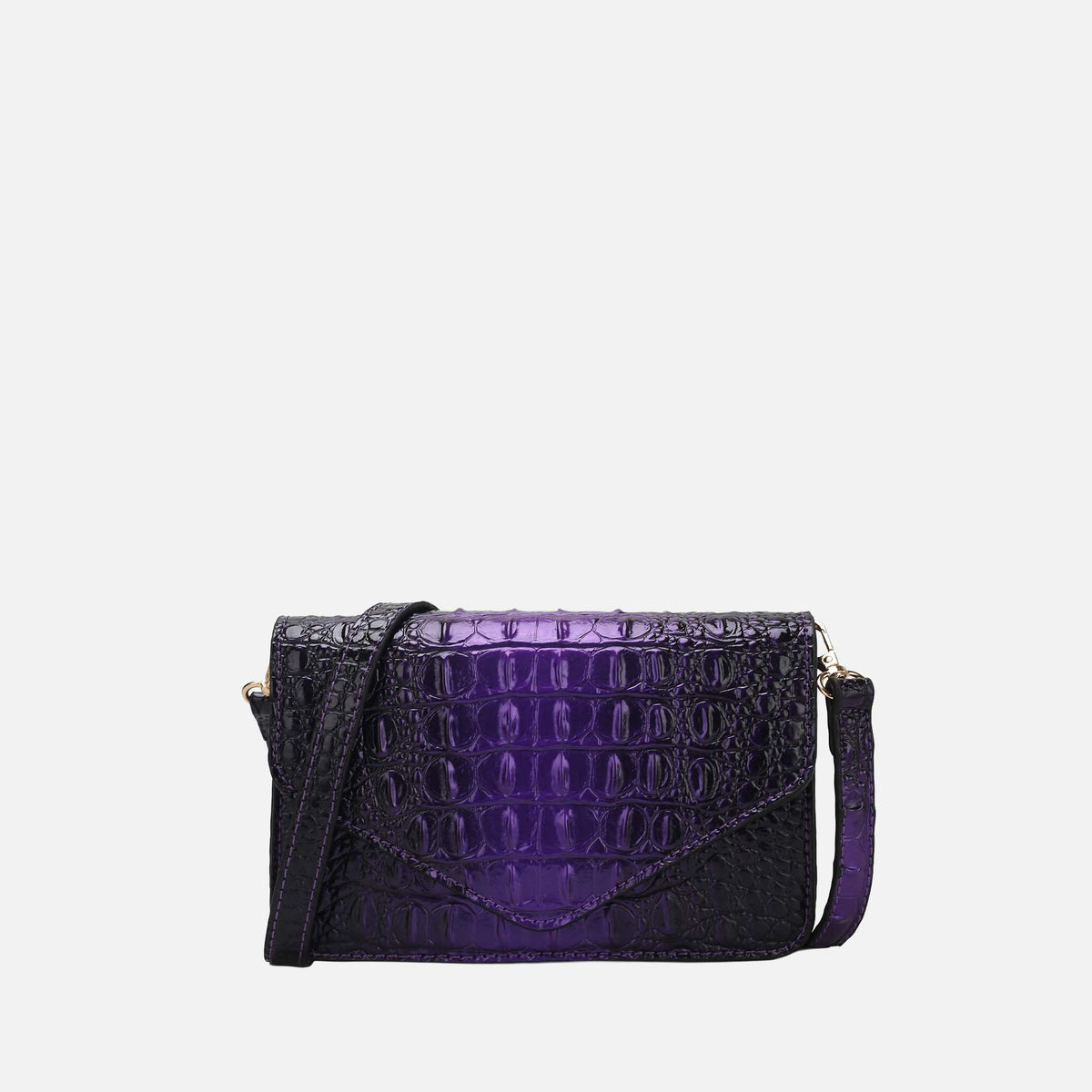 Vanta Croc-embossed Saddle Bag in Croco Green view 3 - Vantamo Crossbody Bags