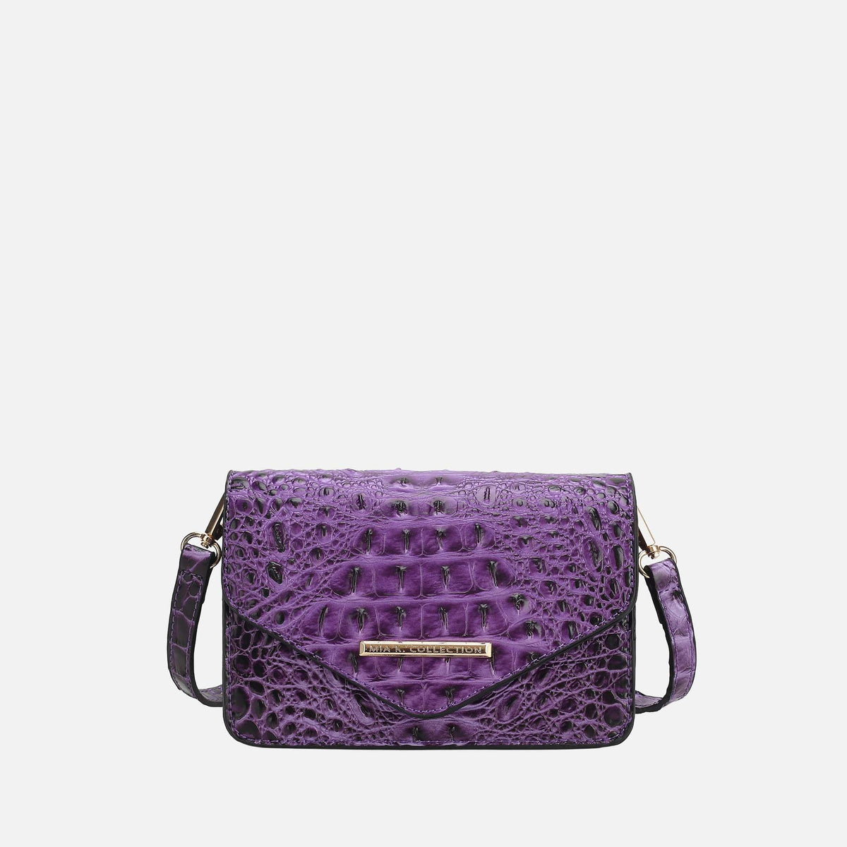 Vanta Solid Croc Saddle Bag in Croco Purple view 5