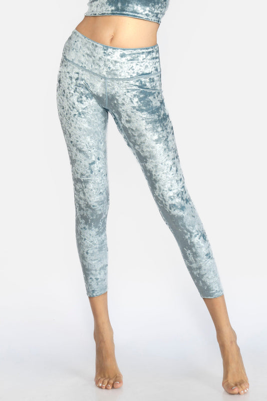 Velvet Cropped Leggings Made in USA in BLUE view 2 (bottom)