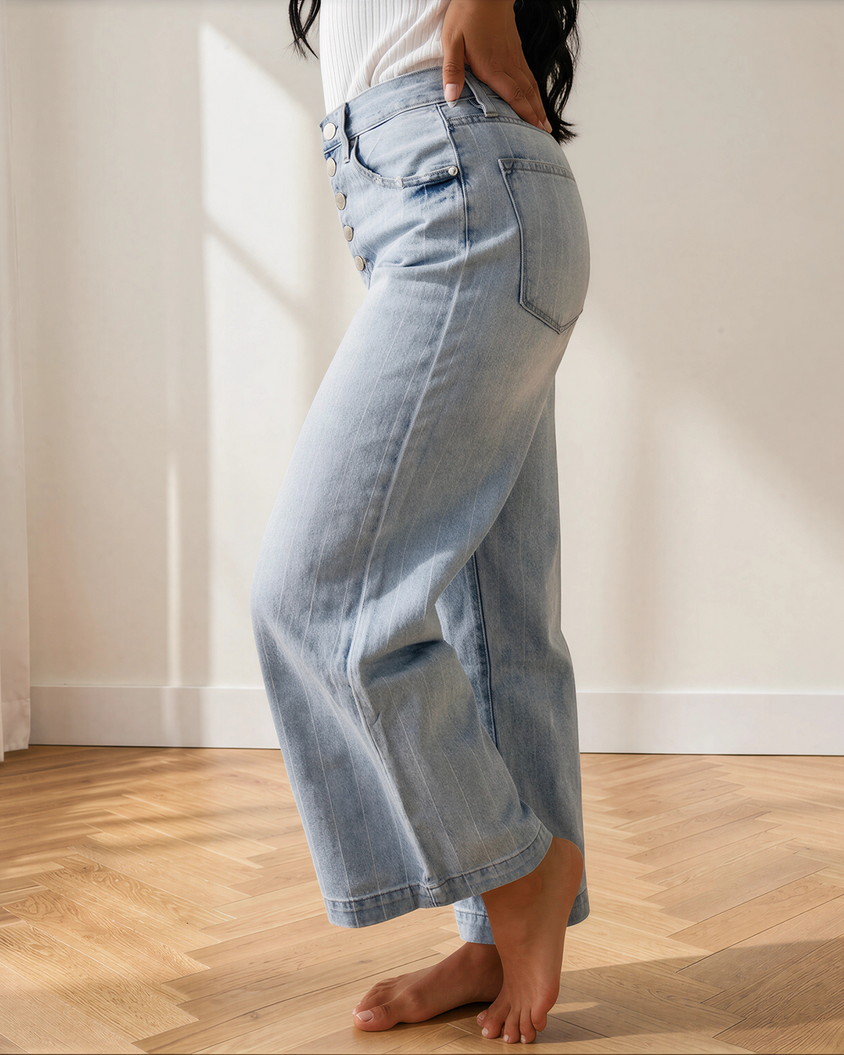 Veronica Pinstripe Wide Leg Jeans in 8 view 3 - Veronica Beard Pinstripe Jeans (bottom)