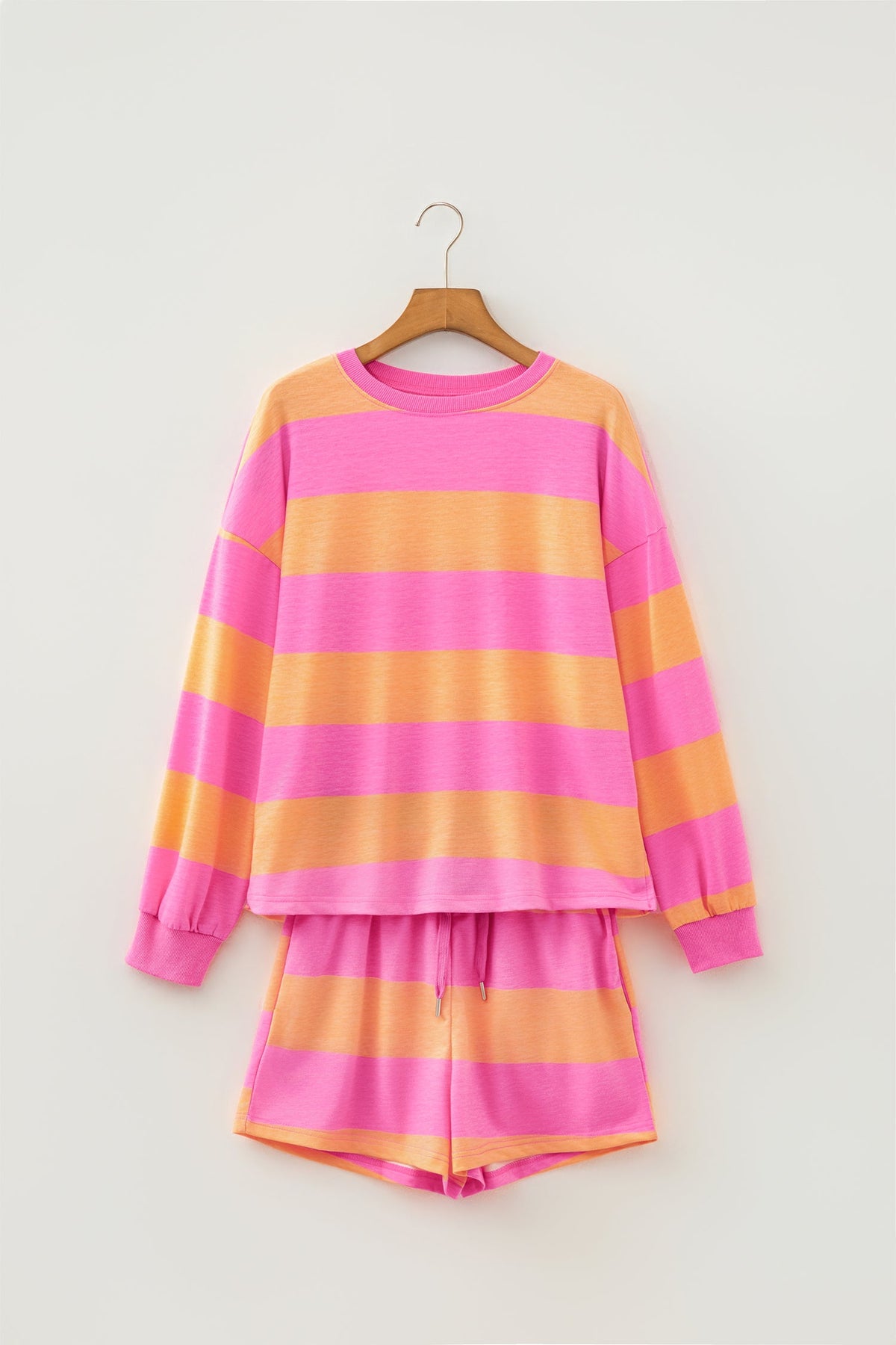 Victoria Drawstring Shorts 2pcs Set in Pink Stripe view 3 (bottom)
