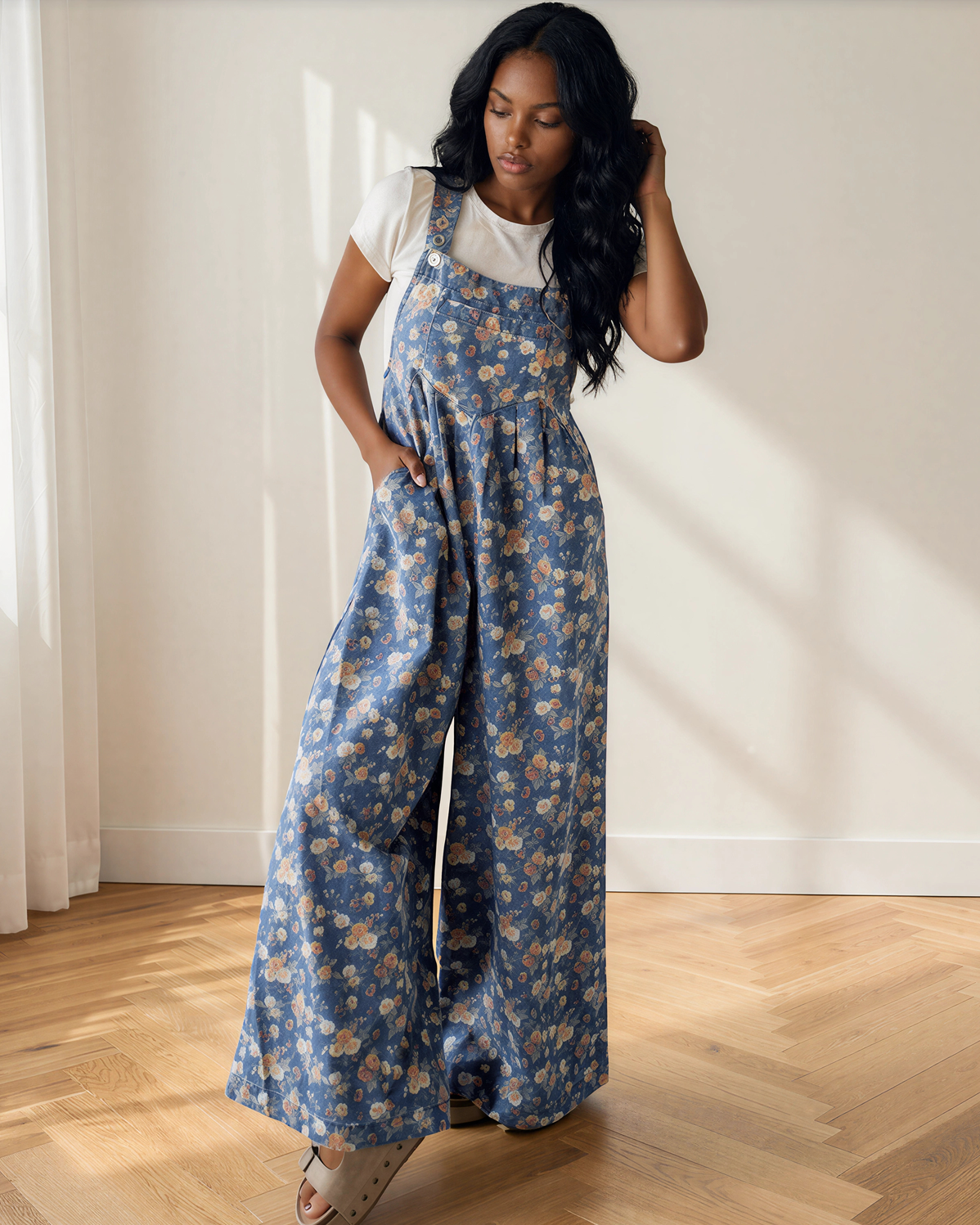 Vienna Pleated Denim Overall Jumpsuit in L view 3 (bottom)