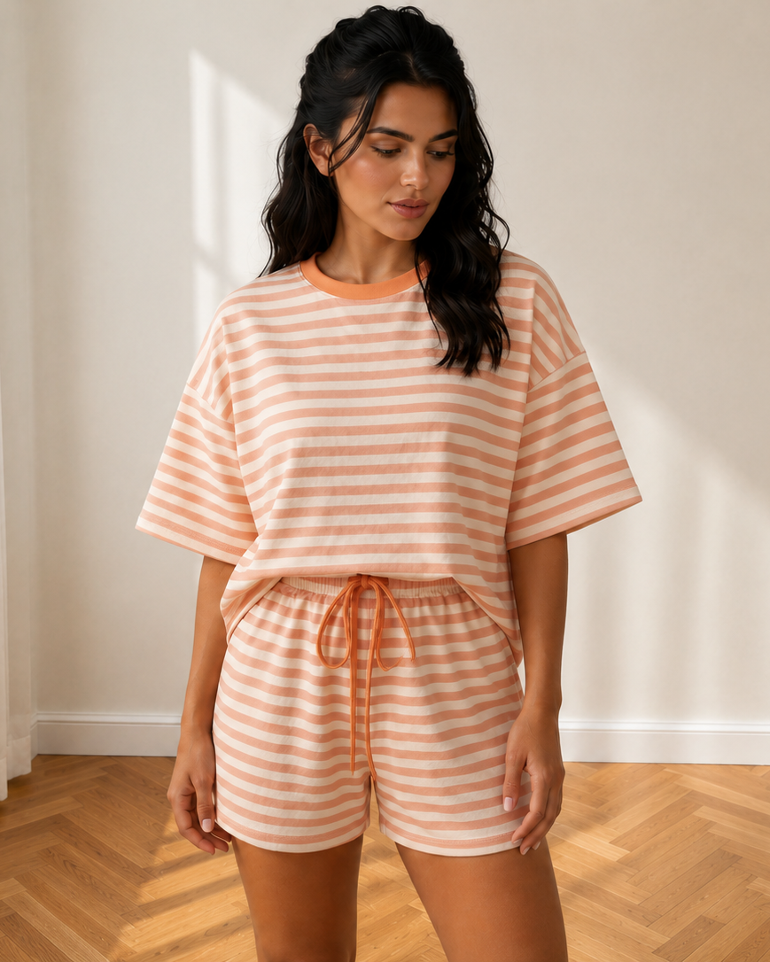 Weekend Retreat Drawstring Shorts Set in Yellow Stripe view 3 - Weekend Getaway Set (bottom)
