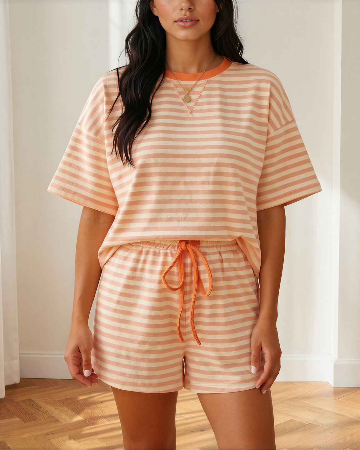 Weekend Retreat Drawstring Shorts Set in Yellow Stripe view 4 - Weekend Getaway Set (bottom)