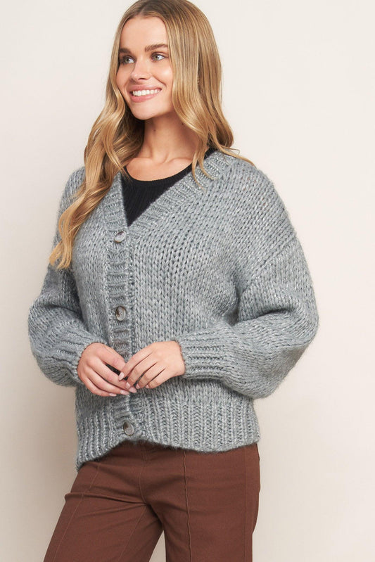 Weekend Warmth Sweater Knit Cardigan in CREAM/GOLD view 2 - Fall Wardrobe Essential - Grey Weekend Cardigan (top)