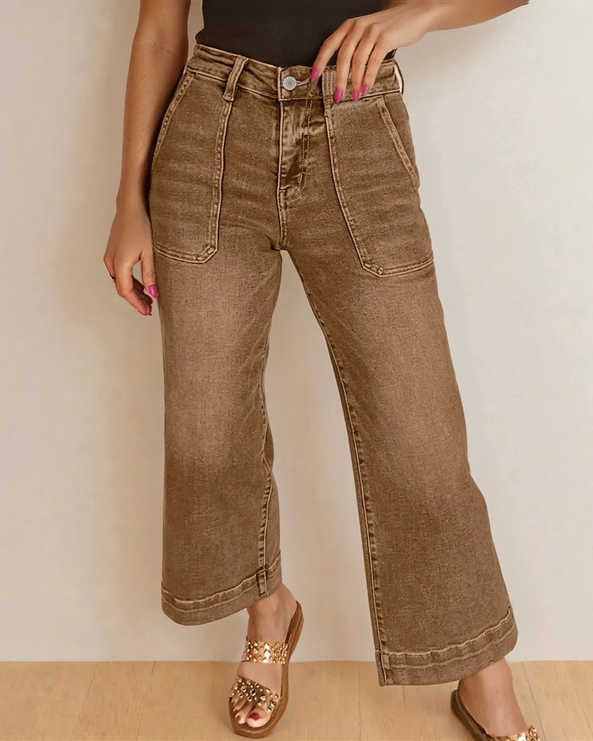 Willow Cropped High Rise Wide Leg Jeans in Breen - High-Waisted - Willow Crop Jeans (bottom)