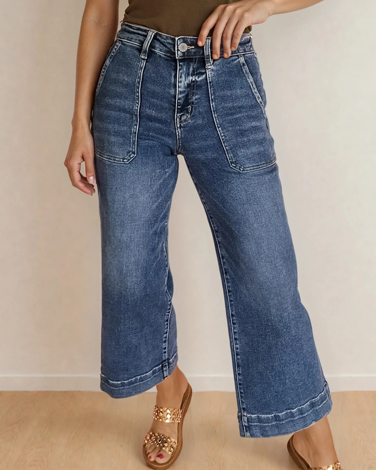 Willow Cropped High Rise Wide Leg Jeans in Breen view 3 - High-Waisted - Willow Crop Jeans (bottom)