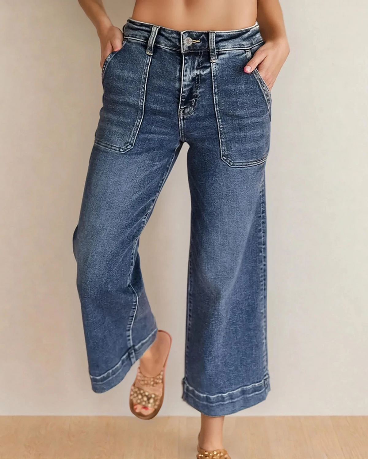Willow Cropped High Rise Wide Leg Jeans in Breen view 4 - High-Waisted - Willow Crop Jeans (bottom)