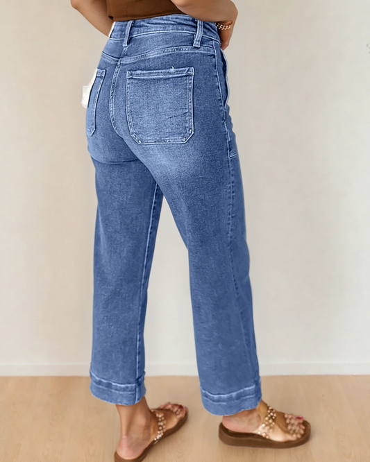 Willow Cropped High Rise Wide Leg Jeans - Medium Wash in Sky Blue view 2 - High-Waisted - Willow Crop Jeans (bottom)