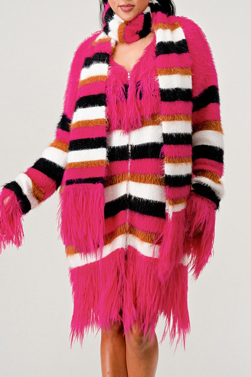 Winter Blush Fuzzy Striped Sweater view 6 - Fall Wardrobe Essential - Winter Pink Sweater (top)